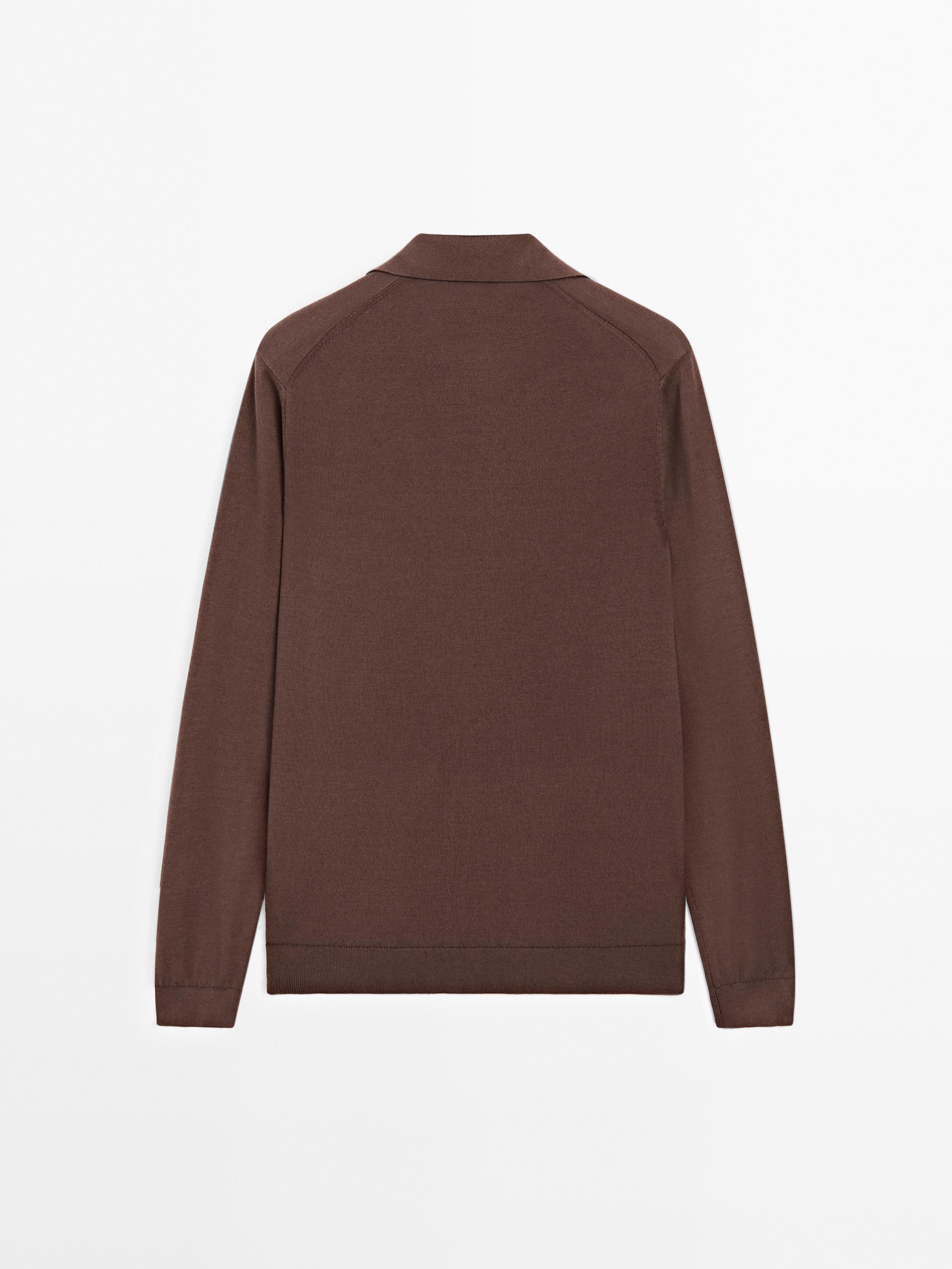 Pull polo en maille de coton et soie mélangés